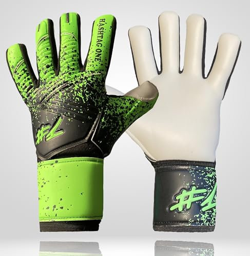 #1 HashtagOne Hyper Grip Torwarthandschuhe Kinder - deutsche Markenqualität - Fussball Torwarthandschuhe für Kinder + Erwachsene - Torwarthandschuhe Unisex, Torwarthandschuhe Herren (5 Grün Schwarz)