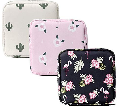 3er Set Damenbinden Tasche Aufbewahrungstasche Damen Geldbörse Münzbörse Minibörse Tampontasche für Frauen und Mädchen (Kaktus)