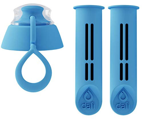 DAFI Lot de 2 filtres + bouchon pour gourde filtrante DAFI Soft, Bleu- Filtres de remplacement sans BPA, Élimine le goût et l'odeur du chlore - Filtres à charbon