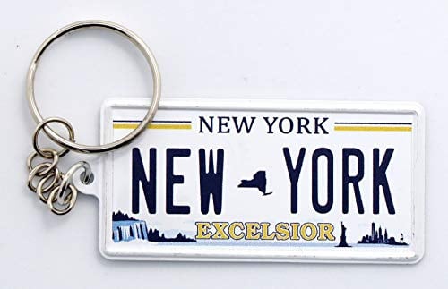 World By Shotglass Porte-clés rectangulaire ultra fin en aluminium avec plaque d'immatriculation de New York Excelsior 6,3 x 3,2 x 0,2 cm
