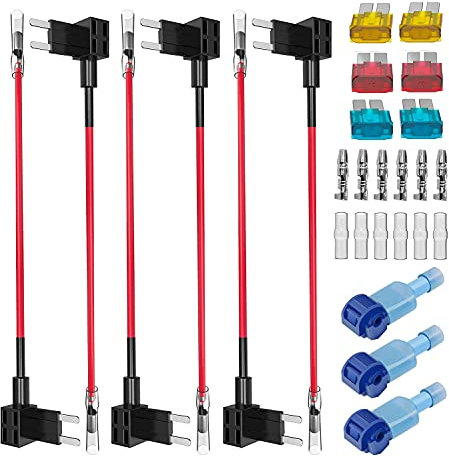 GUUZI 6pcs 12V-24V Micro 2 Adaptateur de Fusible Add-A-Circuit avec Faisceau de Câbles,Micro 2 Porte-Fusible avec 6pcs Fusibles de Remplacement(5A/10A/15A)