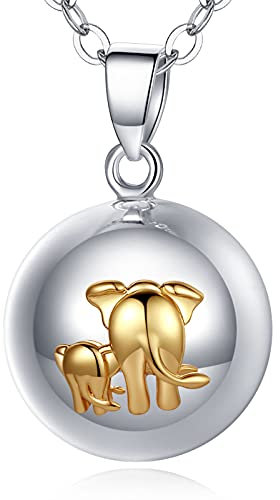 EUDORA Harmony Ball Collier Bola de Grossesse pour Femmes Enceinte avec éléphant mère et Enfant, Collier Musique Bell Pendentif de Femmes Enceinte Future Maman Cadeau, 76cm +114cm