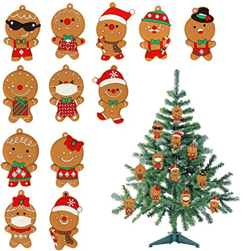 Elionless Weihnachtsbaumschmuck, 12 Stück, traditionelles Lebkuchen-Männchen, Weihnachtsbaumschmuck, Anhänger (D)