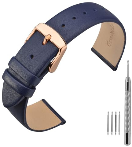 ANNEFIT Bracelets de Montre 18mm avec Boucle Or Rose, Compatible avec Les Montres Intelligentes et Traditionnelles (Bleu foncé)