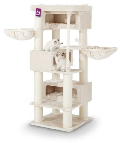 Petrebels Rascador XXL, Turnpike 200 cm, con grosor de 15 cm de diámetro, rascador Maine Coon para gatos grandes, 76 x 76 x 200 cm, color beige/crema