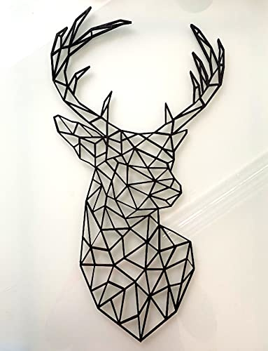 Pet-Jos GROSS Hirsch 70-100 cm Wanddeko Holz Hirschköpfe Deko Wanddekoration Deer Wooden Wall Decoration Wall Art Geometrische Wandkunst Hängende Dekoration (90 cm hoch)
