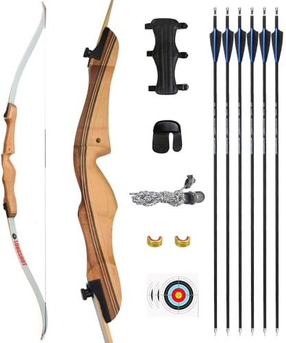 68 Zoll Recurvebogen Set Takedown Sportbogen mit Carbonpfeil für Erwachsene Bogenschießen Wettkampfbogen für Anfänger Jagdbegeisterter (24lbs, Recurvebogen Set)