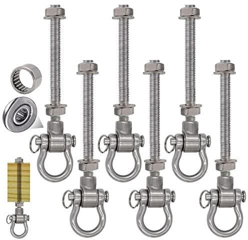Dakzhou Set of 6 Permanent AntiRust Heavy Duty Swing Hangers 180° Bearing Swing 1500 LB Capacity sandbag Yoga Swing Hammock Chair,11