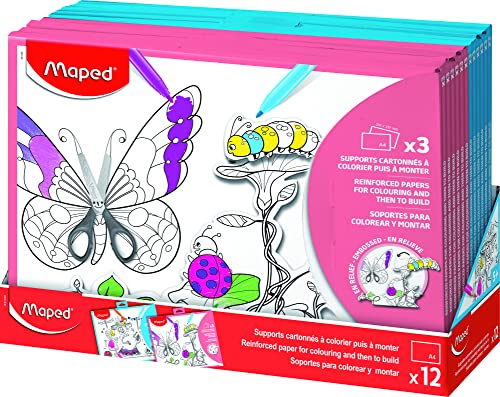 Maped - Activités de coloriage - Supports à peindre après montage - Structure 3D avec relief - 3 illustrations différentes - Dimensions : 21 x 29,7 cm