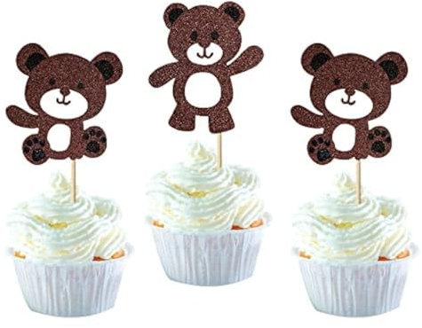 24 Stück Bär Baby Cupcake Toppers Teddybär Tortendeko Geburtstag Muffin Dekoration für Baby Shower Kinder Geburtstagsfeier Party Kuchen Dekoendeko