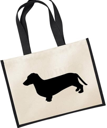 Huuraa Jutetasche Dackel Silhouette Geschenk 21 Liter Black Jute und Baumwolle Dackel Geschenkidee