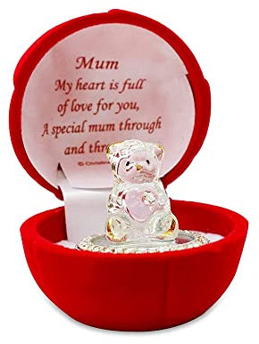 MUM Love Crystal Glass Teddy Bear - Gift Ideas for | Christmas | Birthday | Anniversary | Thank you | Mother's Day | Mum | Mummy | Mom | Mommy | Mam