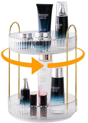 Organizador de Maquillaje Giratorio de 360°, Organizador de Cosméticos, Organizador Perfume, Organizador del Cuidado de la Piel de Alta Capacidad de Baño (2 Capas, Transparente)