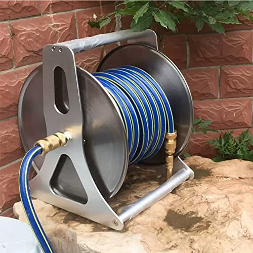 ZCBYBT Wandhalterung Edelstahl Schlauchtrommel mit1/2 Schlauch Outdoor Heavy-Duty Rohrverteiler Schlauchhalter mit Griff,50m
