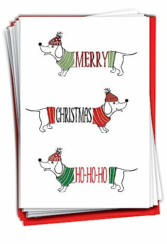 NobleWorks 36 Weihnachtsgrußkarten Großpackung mit 12,7 x 17,8 cm Umschlägen (1 Design, je 36 Stück) Dashing Dackel – Ho Ho Ho C9563AXSG-B36x1
