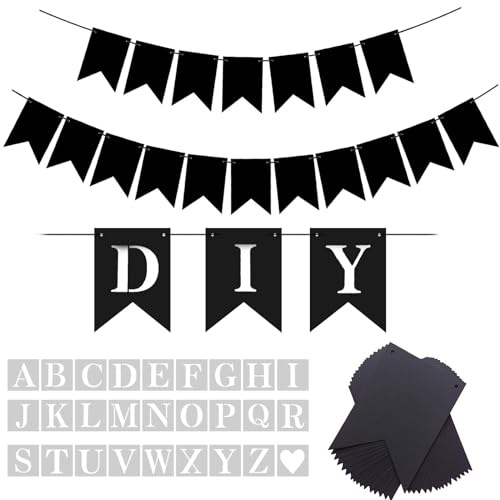 YUNSHANGMO DIY Black Custom Banner Kit, Funny Customize Your Party Banner Signs, Custom Text/Phrase Banner, Paper Pennant Banner Set Include 26 Buchstaben Schablone