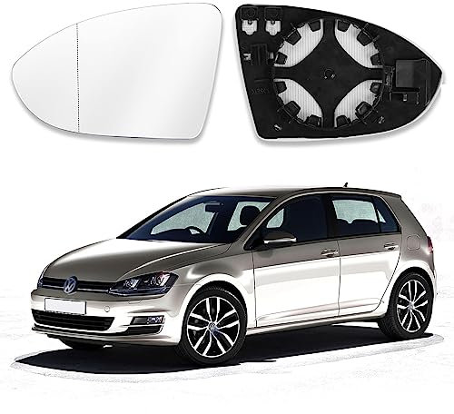 Geeignet für Golf 7 Spiegelglas, Spiegelglas Ersatz, Außenspiegel Glas Asphärisch, Umkehrlinse Rückfahrglas Spiegel, mit Trägerplatte (Links)
