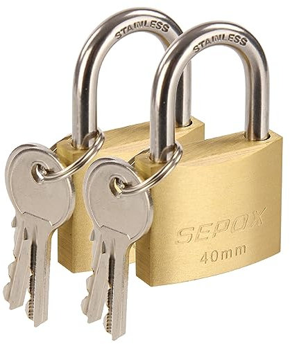SEPOX® Vorhängeschlösser gleichschließend, 40 mm, wetterfestes Vorhängeschloss, massives Messingschloss, Edelstahlbügel, Schlösser für Spind, Rucksack, Werkzeugkasten (2, 2 Stück 40mm)