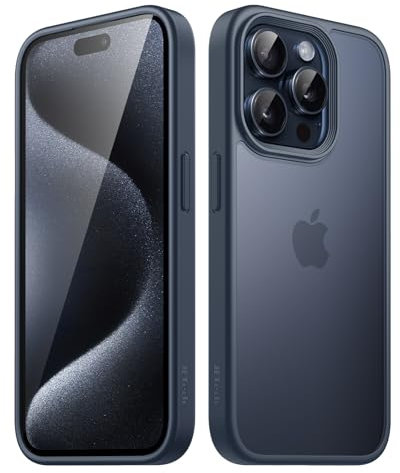 JETech Funda Mate para iPhone 15 Pro 6,1 Pulgadas, Protección contra Caídas Grado Militar Antigolpes, Carcasa Trasera Translúcida Esmerilada, Antihuellas (Azul Tempestad)