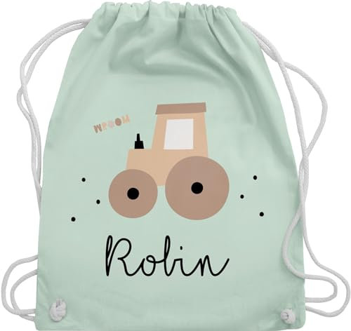 Turnbeutel Rucksack - Süßer Traktor Trecker Schlepper Bulldog - Unisize - Pastell Grün - personalisierte geschenke kinder stoffbeutel für kindergarten traktoren stoffrucksack