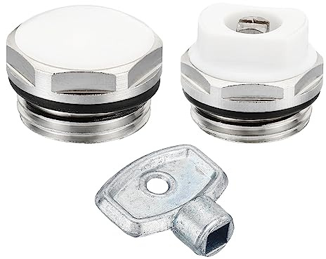 PATIKIL 1/2 BSP Außengewinde Manuelle Heizkörper Entlüftung Steckdose Kit mit Schlüssel 2 Pack Vernickelt Messing Stopfen für Heizkörper Heizung Silber Weiß