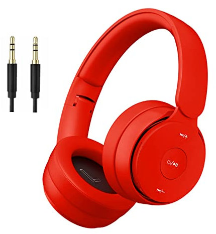 RexDigi Wireless Headphones Bluetooth On-Ear, Hi-Fi Stereo Foldable Headphones Wired/Wireless/TF, Lightweight Headset for Travel/Adult/Kids/Teen, 25 Hours Playtime(Red)