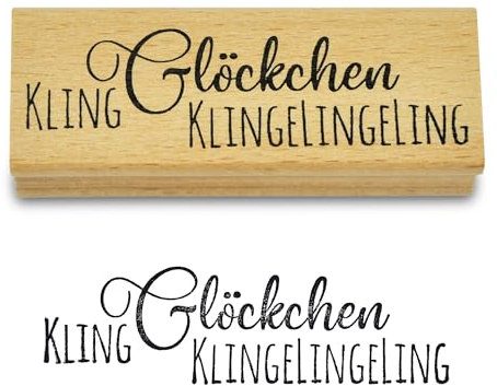Frau WUNDERVoll® Stempel - KLING Glöckchen KLINGELINGELING - aus Holz, Schrift-/ Motivgröße: 7x2cm / Weihnachten Adventskalender Motivstempel Handstempel Dekostempel Gummistempel Geschenke