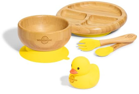 WEGOWOOD® Bamboo & Silicone Baby Led Weaning Set - Suction Plate, Bowl, Spoon & Fork - Eco-Friendly, Non-Toxic - Easy Clean - For 6+ Months
