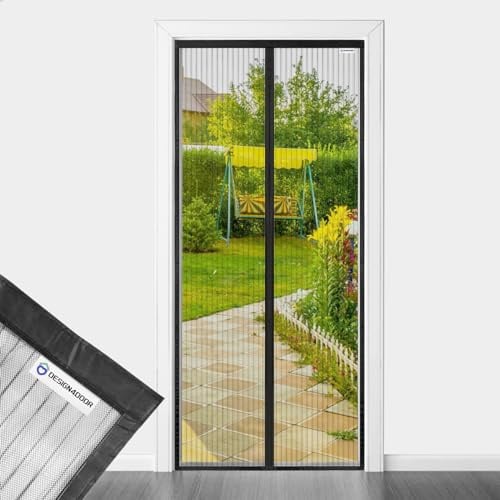 DESIGN4DOOR Zanzariera Magnetica 90 x 260 cm per Porta Finestra, Ultima Versione di Tenda Zanzariera con Magneti, Proteggete la Vostra Famiglia Dalle Zanzare, Nero