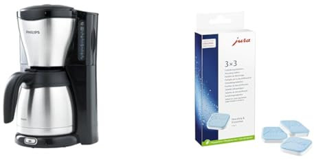 Philips Filterkaffeemaschine – 1.2-Liter-Thermoskanne & JURA original - Entkalkungstabletten für 3 Entkalkungsvorgänge - TÜV-zertifizierte Hygiene - 3er-Pack - 61848