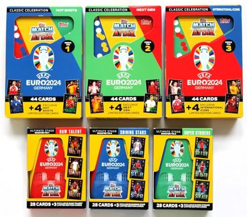 Topps Match Attax Euro 2024 Trading Cards - Set 3 Mega Tins + 3 Pocket Tins komplett NEU