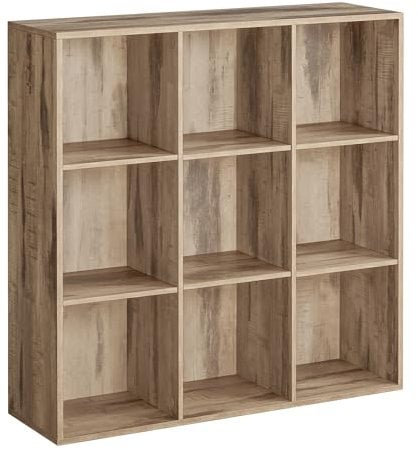 VASAGLE Bücherschrank, Bücherregal, mit 9 Fächern, Büroregal, Würfelregal, Standregal, für Wohnzimmer, Schlafzimmer, Büro, Kinderzimmer, Kamelbraun LBC177K01