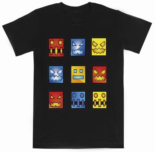 Geometrie Dash Symbol Gesicht Schwarzes Kurzarm-T-Shirt für Kinder