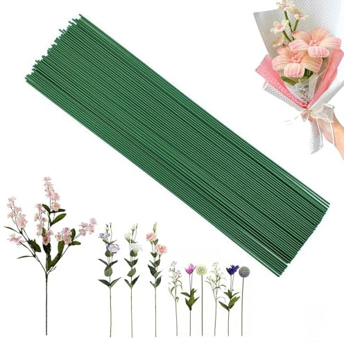 Blumendraht, 100 Stück, Floristendraht, 2mm Floristikdraht, Blumenstieldraht, Draht Basteldraht für Blumenstrauß Basteln Verpackung Stiel Blume(30cm Grün)