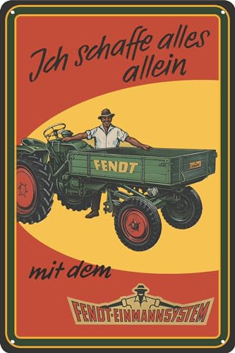 LUCKYLINDE wetterfestes Blechschild FENDT Dieselross, Traktor, Werkstatt Deko, Retro Werbeschild, 30 x 20 cm (Einmannsystem)
