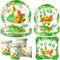 OMZSXK 50 pièces de vaisselle de fête Dino, dinosaure anniversaire vaisselle assiettes de fête, assiettes en carton Dino gobelets serviettes pour 10 invités