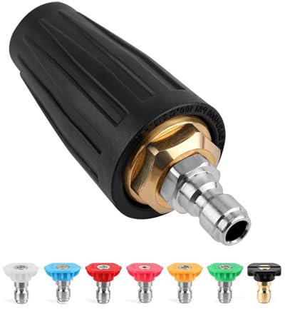 Upriver Pressure Washer Turbo Head and 7pcs Nozzle Tips 1/4 Quick Connect, 4000 PSI Rotating Spray Nozzle for Greden, Roof, Path