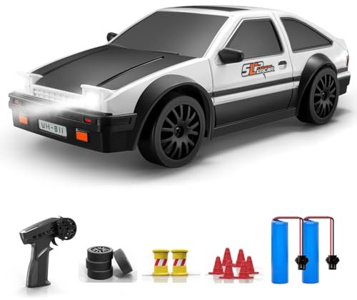 ACAMMZAR Ferngesteuertes Auto, 1:24 20KM/H RC Drift Car, 4WD RC Auto mit LED-Leuchten, Zwei Batterien, für ab 4,5,6,7,8 + Jahre Kinder und Erwachsene, Weiß und Schwarz