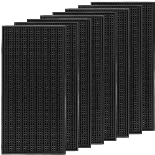 HEIHAK 8 PCS Rectangular Bar Mats, 30x15cm Black Spill Mats, PVC Drainage Mats for Kitchen, Restaurant, Hotel, Bar Desktop