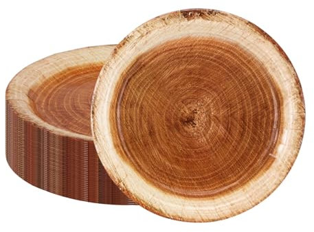 CEILIWEN Lot de 100 assiettes en carton médiévales de 22,9 cm - Assiettes en carton effet bois Gruffalo - Décorations de fête sur le thème de la forêt - Décorations de fête campagnard et occidentale