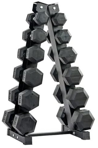 Strongway® Hex Dumbbells Set with Weights Storage Rack Stand Tree 5KG-25KG 2.5-15KG Rubber Coated Cast Iron Weights - Gym Training Weight Lifting Exercise (2.5-15KG SET)