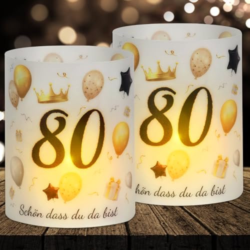 16 Windlicht Tischdeko 80. Geburtstag, Deko für Mann Frau, Happy Birthday Windlichter, Geeignet für Teelichter oder Kerzen