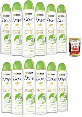 Dove Deodorante Spray Advanced Care Go Fresh Gurke und grüner Tee, deo Mit feuchtigkeitsspendenden und empfindlichen Formel,ohne Alkohol, 72 Stunden, 12x 150 ml + Italian Gourmet polpa 400g