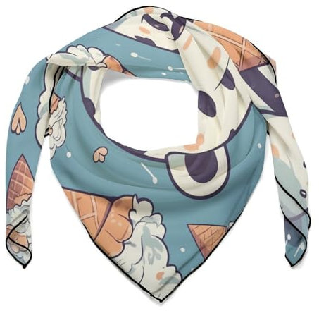 KTNML Quadratische Kopftücher und modische Damen-Schals mit Puppen- und Eiscreme-Aufdruck sind geeignet für verschiedene Anlässe und verschiedene Altersgruppen, Puppen und Eiscreme, 68,6 x 68,6 cm,