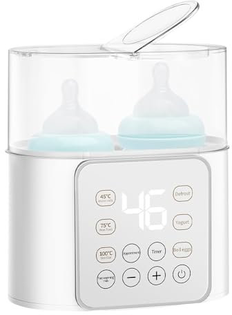 Baby Bottle Warmer, 9-in-1Double Bottle Sterilizer with LCD, Fast Baby Food Heating & Defrost, Portable Bottle Warmer with Timer, BPA-Free Warmer Display Accurate Temperature Control for Breastmilk