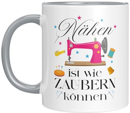 LIEBTASTISCH Kaffeetasse für Näherinnen mit Spruch | Nähen ist wie Zaubern können, mit Motiv Nähmaschine | Kaffeebecher 330 ml | Geschenkidee