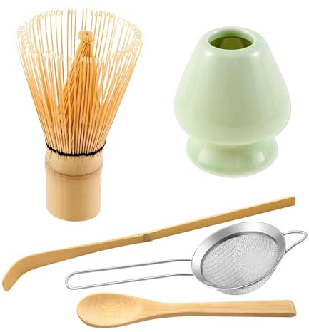 Hniuyun Matcha Whisk Set of 5 - Handmade Bamboo Matcha Whisk, Tea Spoon, Matcha Scoop, Tea Sifter, Whisk Holder, Matcha Accessory - Traditional Japanese Matcha Tea Making Kit