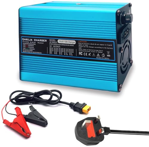 14.6V10A LiFePO4 Battery Charger,12V LiFePO4 Lithium Iron Battery Maintenance Smart Charger,14.6V LiFePO4 Battery Charger Support Fast Charging Blue Exterior With Alligator Clip Connector