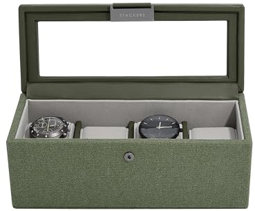 Stackers GREEN CANVAS 4 piece watch box