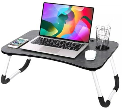 Tavolo Richiudibile, Tavolino per Laptop PC Portatile, Scrivania da Letto, Computer 60 x 40 cm Nero Gambe in Metallo, 60 x 40 cm H 28 CM